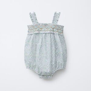 Zara Floral Baby Romper with Smocked Detail 12-18 months
